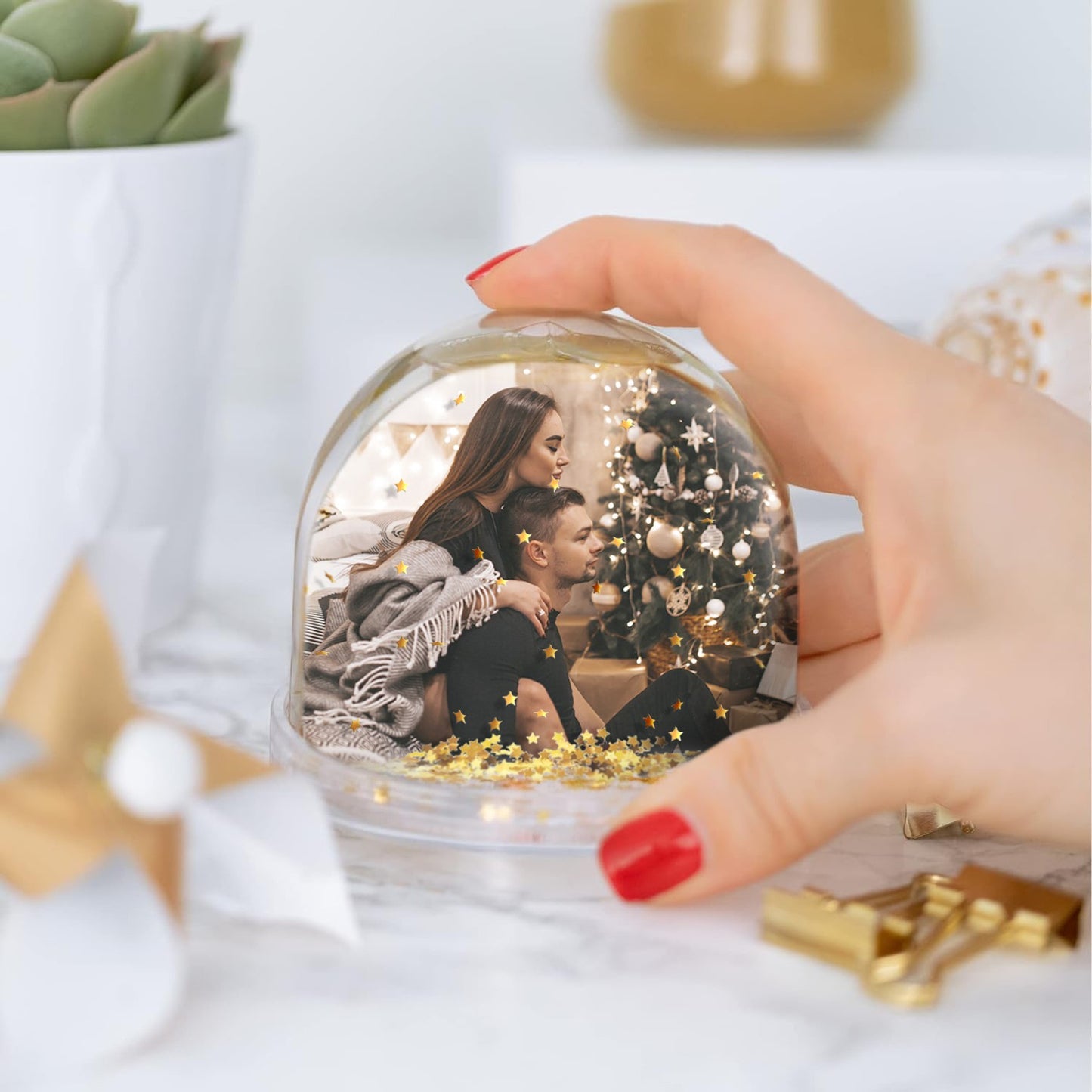Porta-fotos "globo com estrelas"
