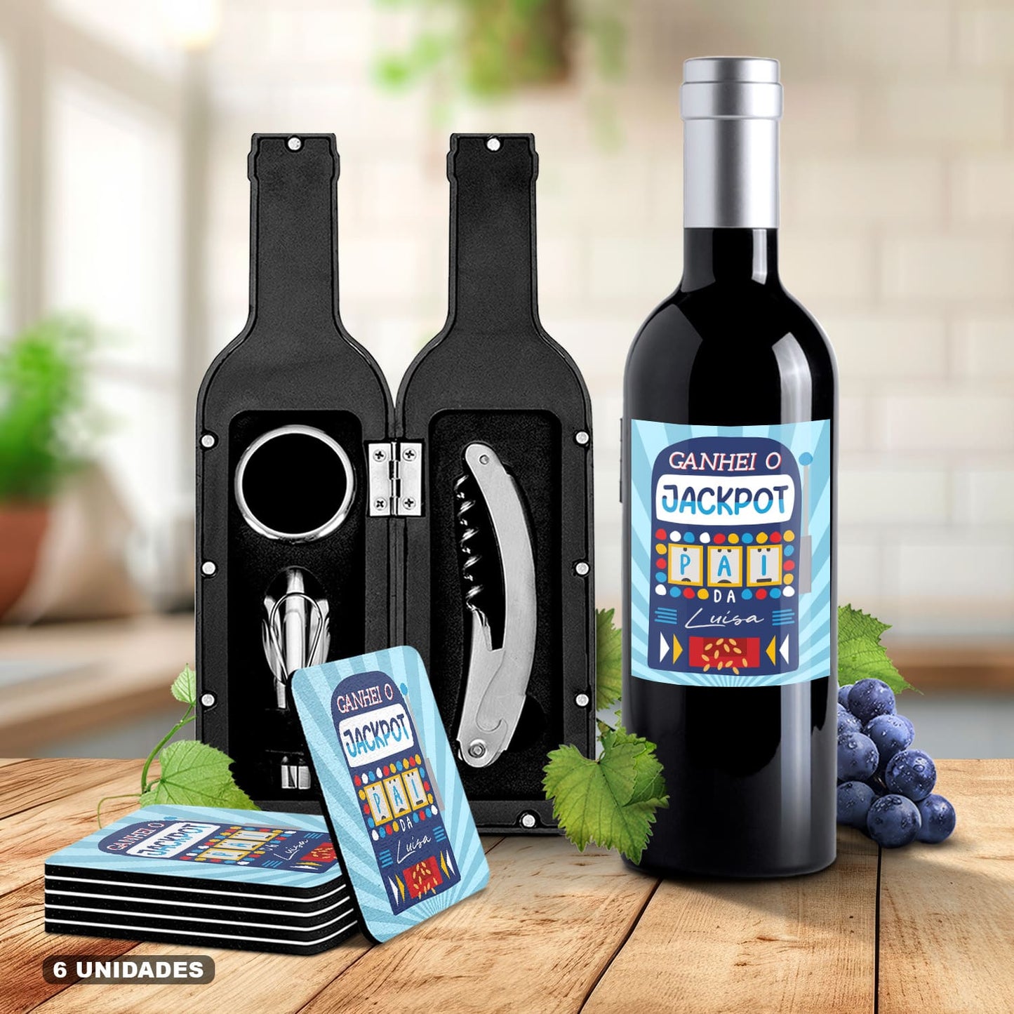 Kit de Vinho e/ou Bases de copos (6 unidades) "JACKPOT"