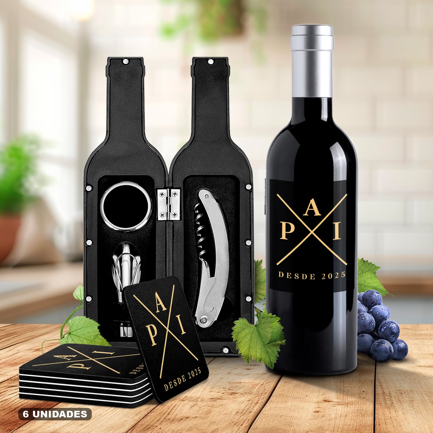 Kit de Vinho e/ou Bases de copos (6 unidades) "P A I"