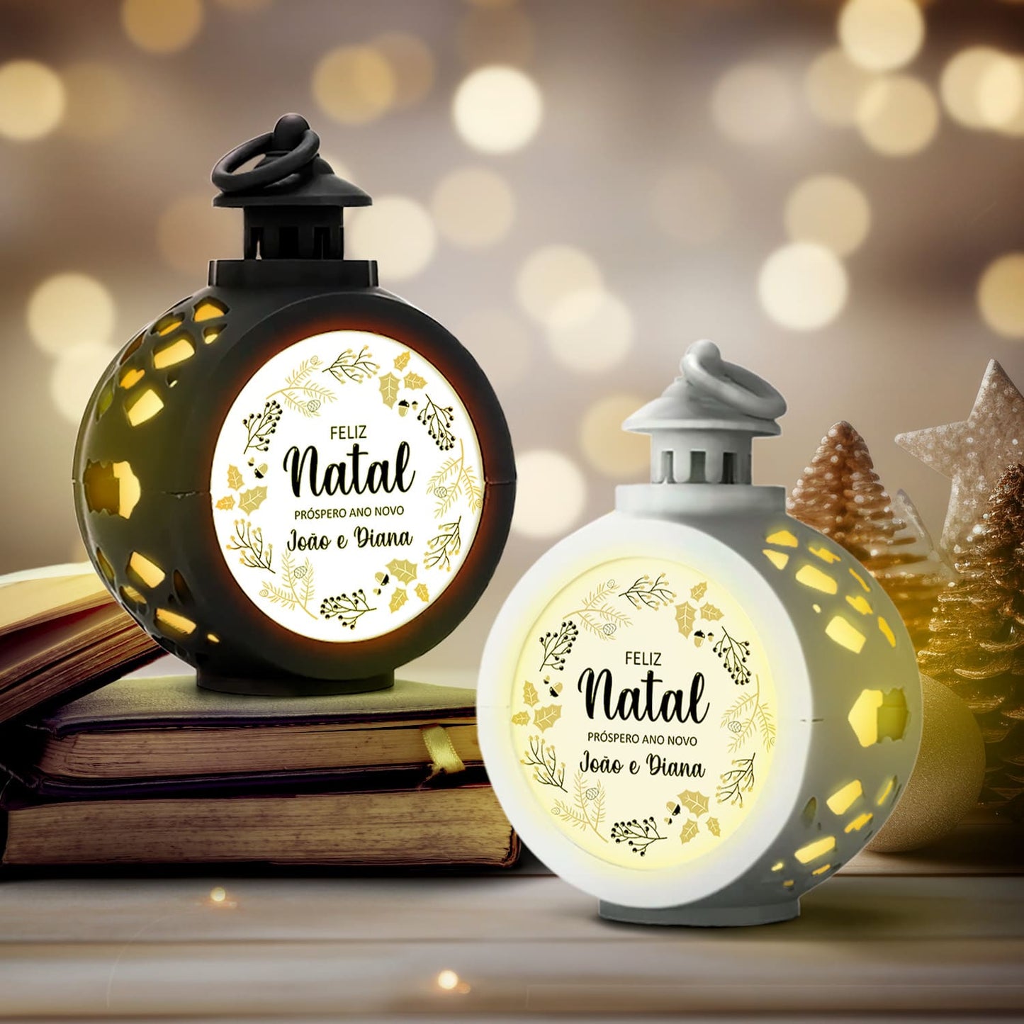 Lamparina de Natal "Feliz Natal e Próspero Ano Novo"