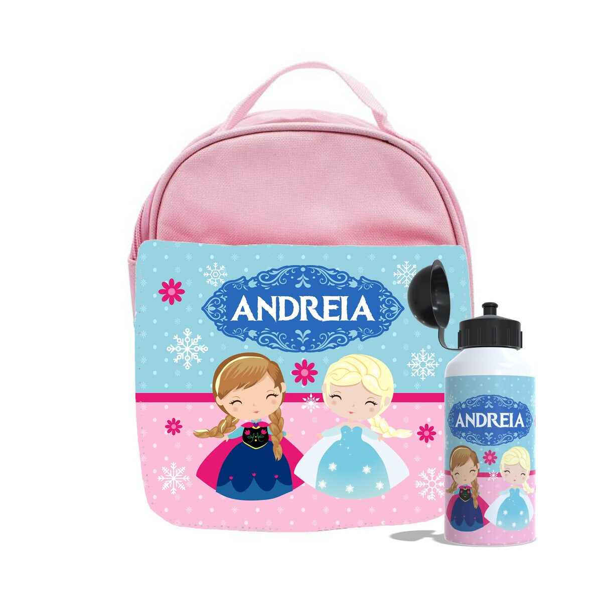 Mochila e/ou Lancheira e/ou Garrafa "Princesas do Gelo"