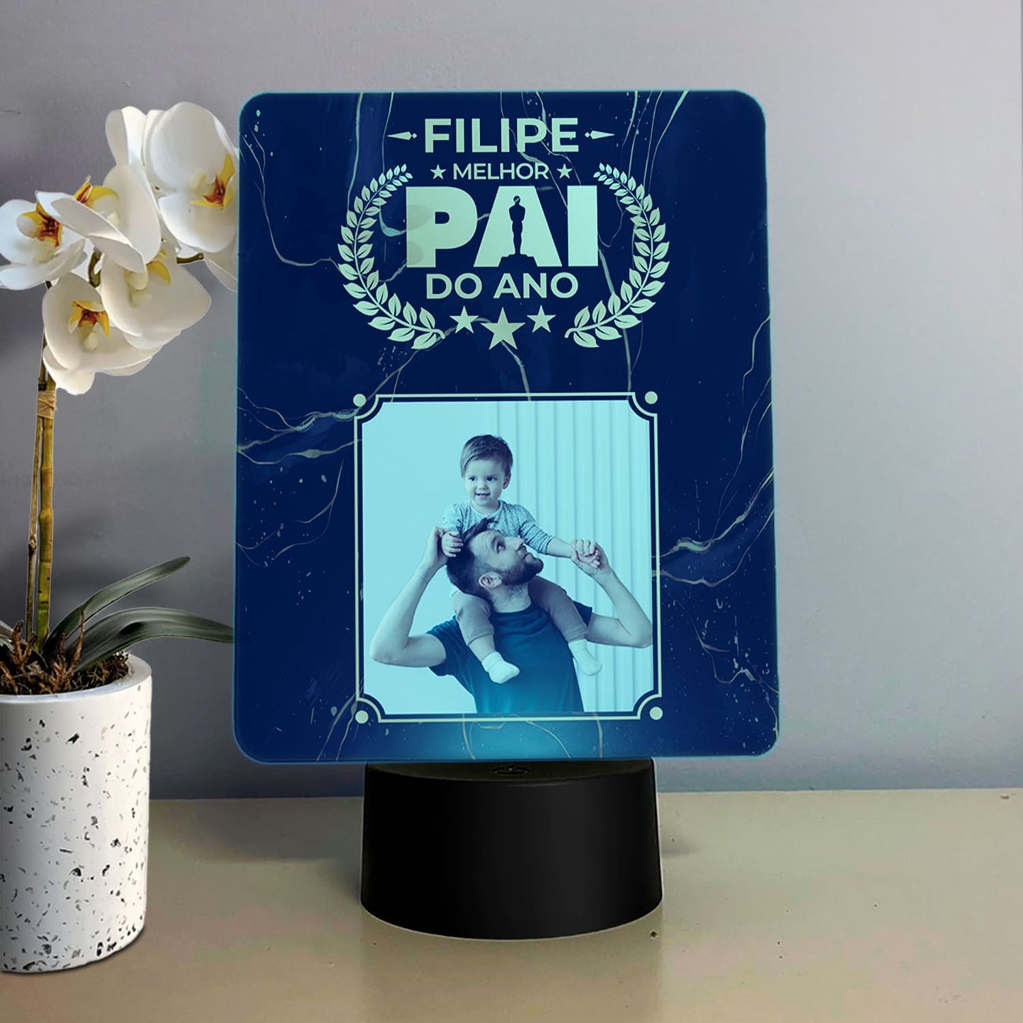 Moldura com LED "Óscar: melhor pai do ano"