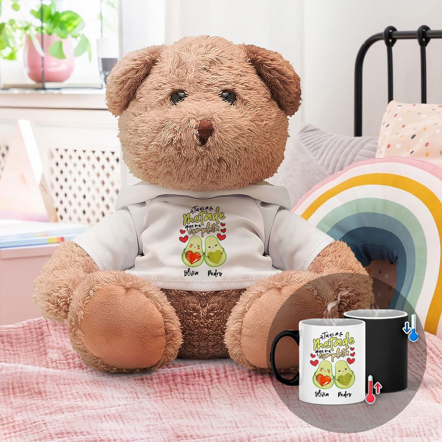 Peluche e/ou Caneca Mágica "Tu és a metade que me completa"