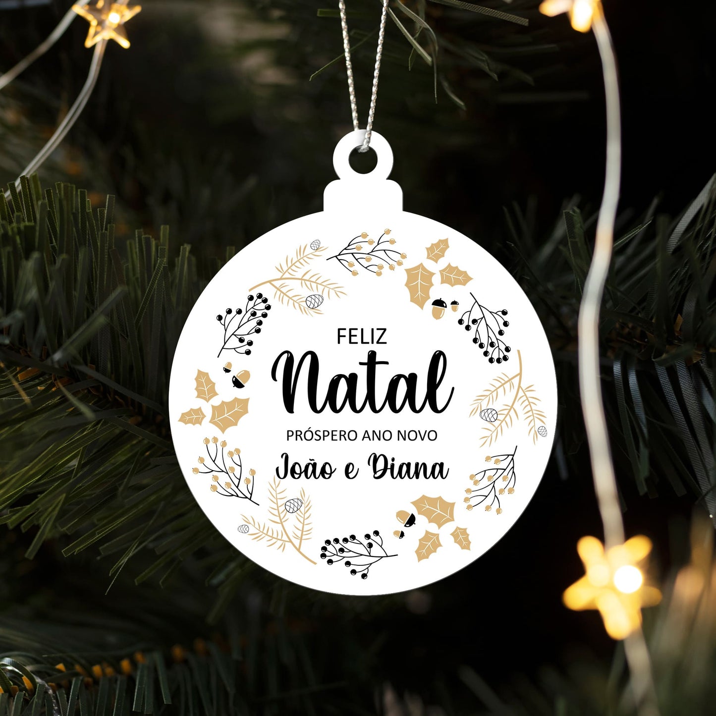 Pendente bola "Feliz Natal e Próspero Ano Novo"