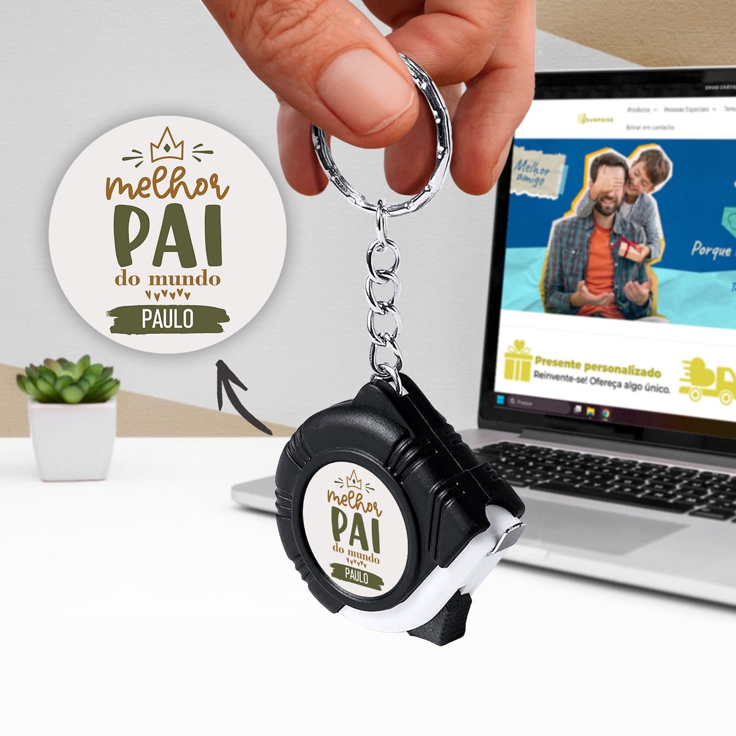 Porta-chaves fita métrica "Melhor do Mundo ♡"