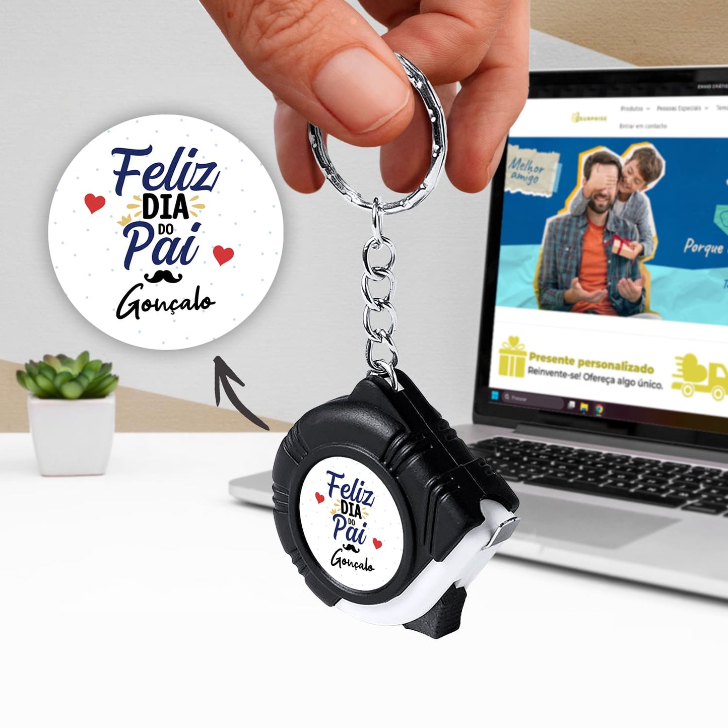 Porta-chaves fita métrica "Feliz Dia do Pai"
