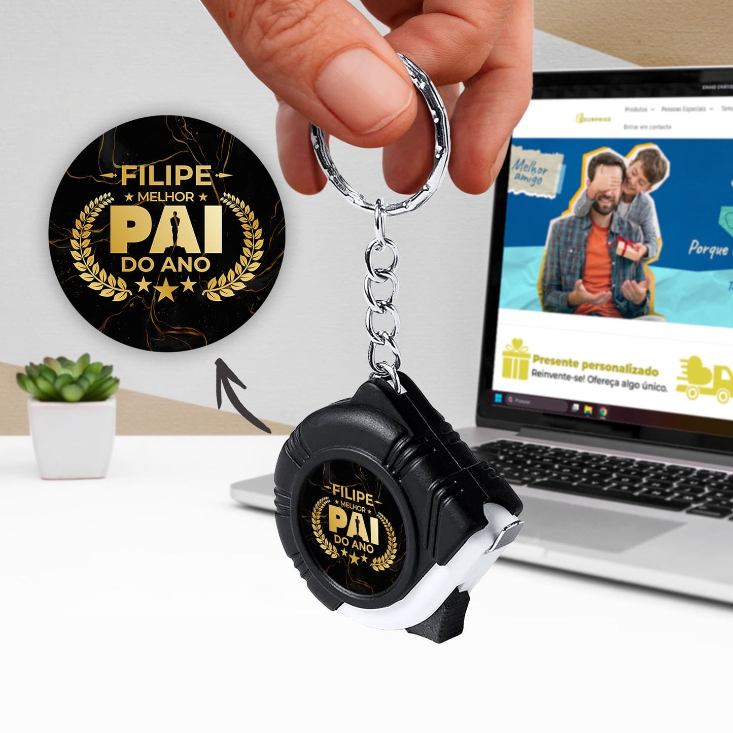 Porta-chaves fita métrica "Óscar: melhor pai do ano"