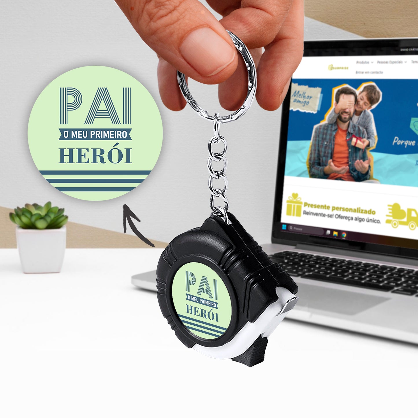 Porta-chaves fita métrica "Pai o meu primeiro herói"