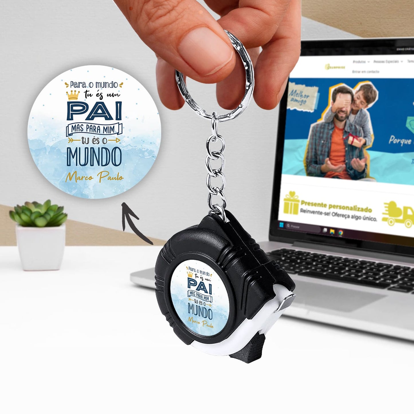 Porta-chaves fita métrica "Tu és o mundo"