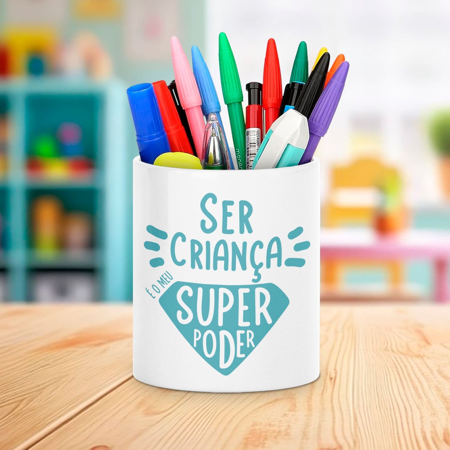 Porta-lápis "Ser criança é o meu super poder"