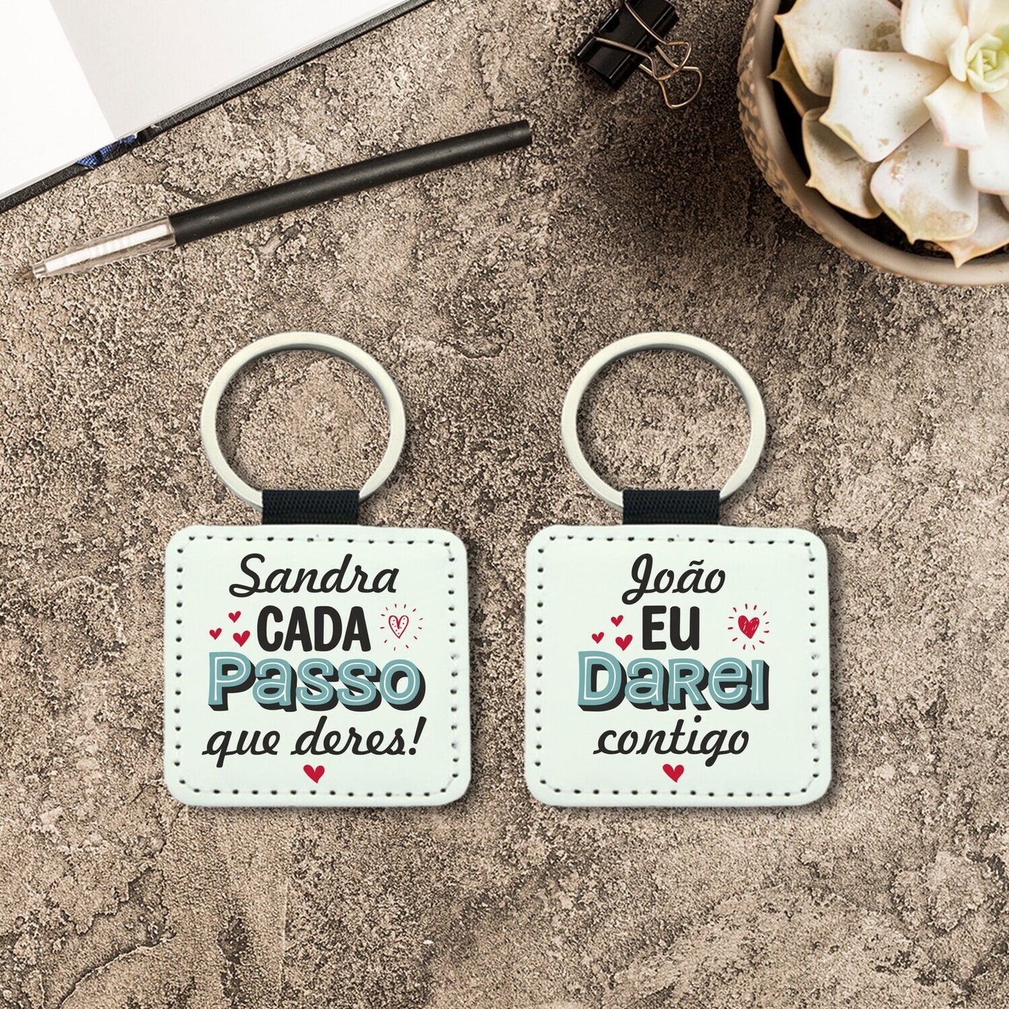 Conjunto 2 porta-chaves "Cada passo que deres eu darei contigo"