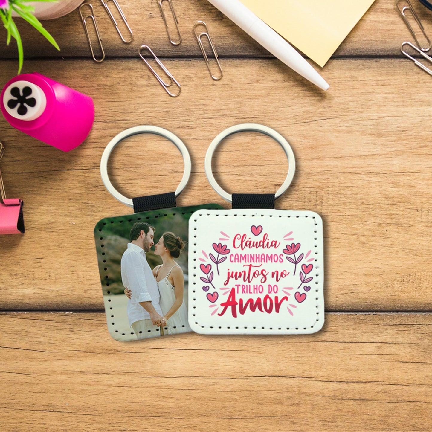 Porta-chaves quadrado "Trilho do Amor"