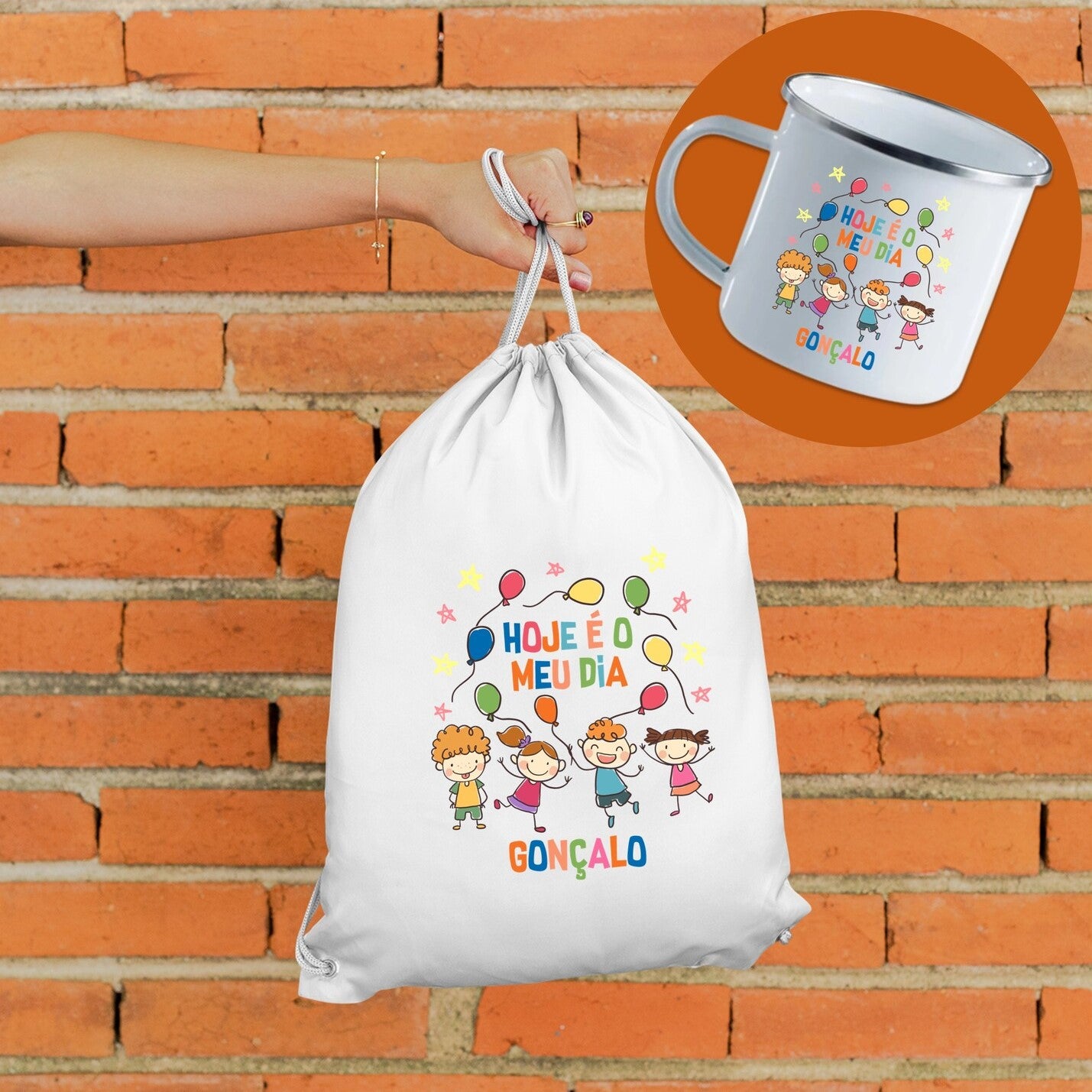 Sacola e/ou Caneca de Esmalte "Hoje é o meu dia"