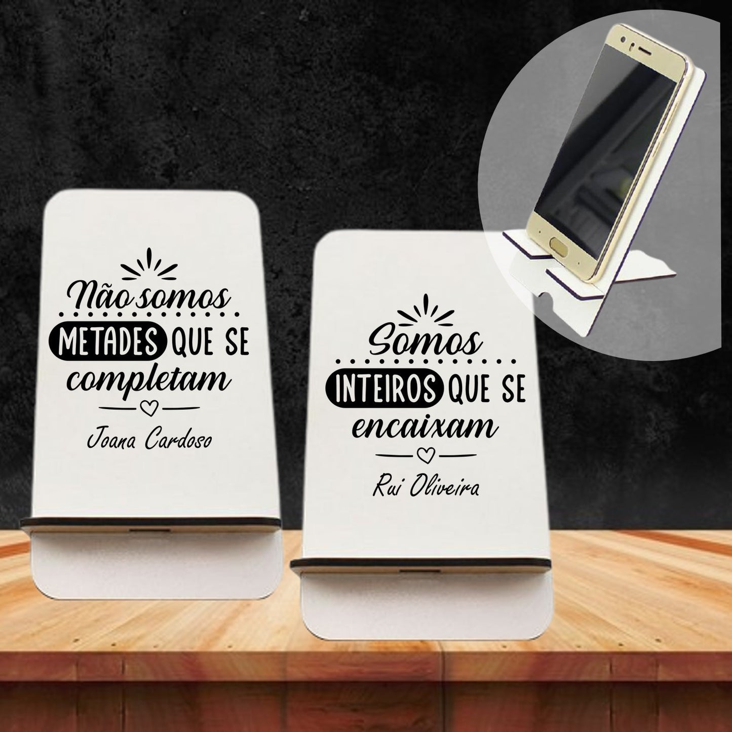 Conjunto 2 suportes de telemóvel "Inteiros que se encaixam"