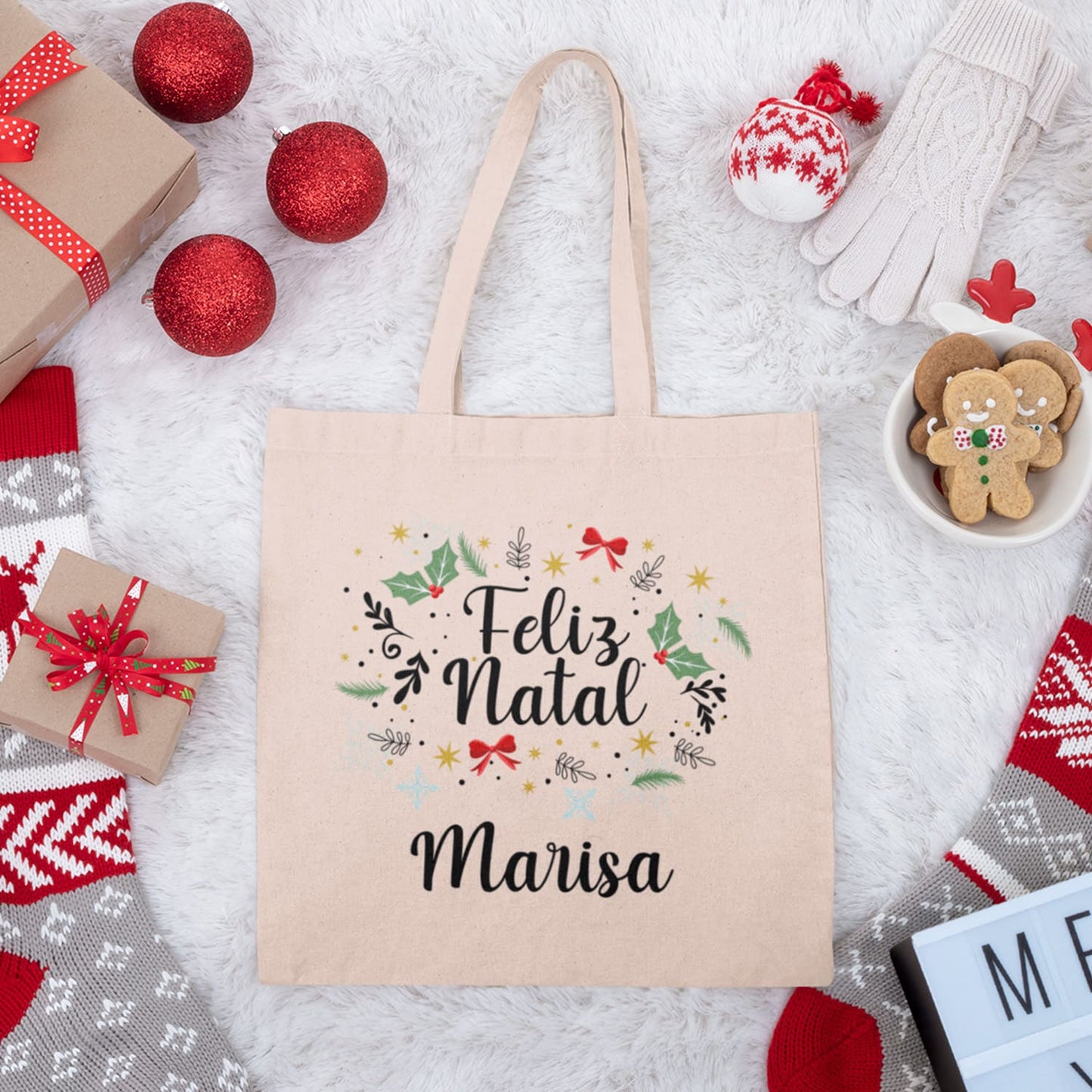 Saco de pano "Enfeites de Natal"