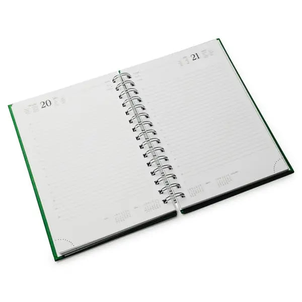 Agenda diária 2026 de argolas. Capa PU acolchoado, formato A5.