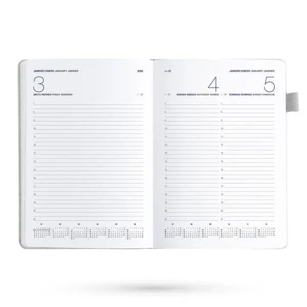 Agenda diária 2026. Capa em linho e cortiça, formato A5.