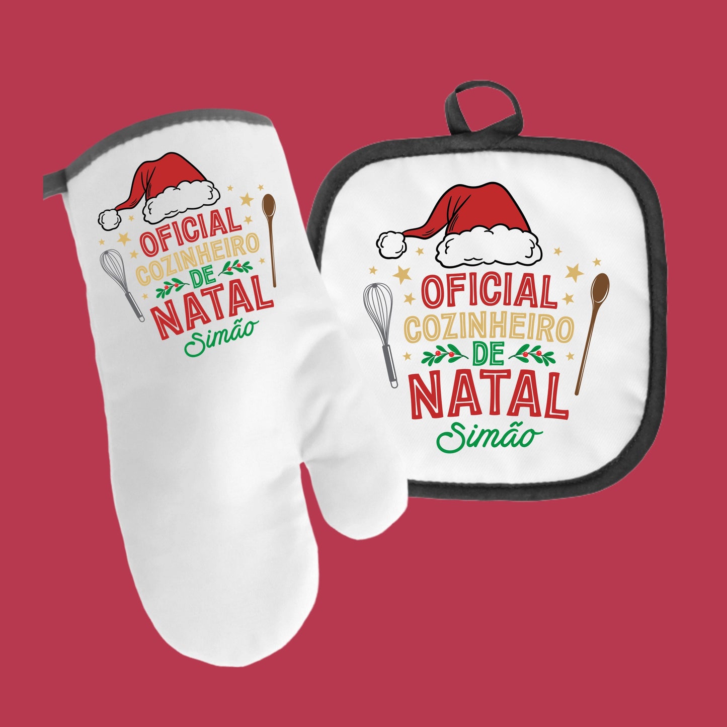 Avental e/ou Luva+Pega "Oficial Cozinheiro de Natal"