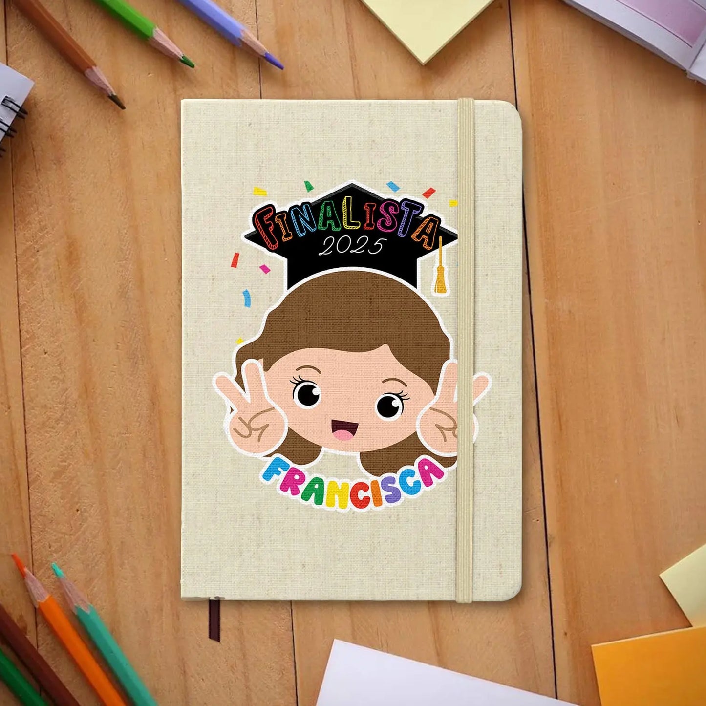bloco de notas finalista personalizado com nome e ano