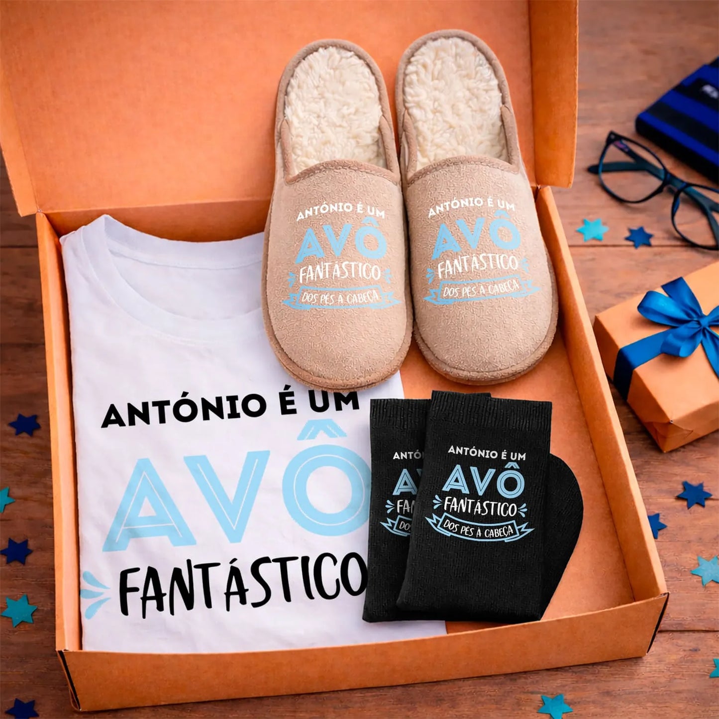 Box T-shirt + Chinelos + Meias "Fantástico"