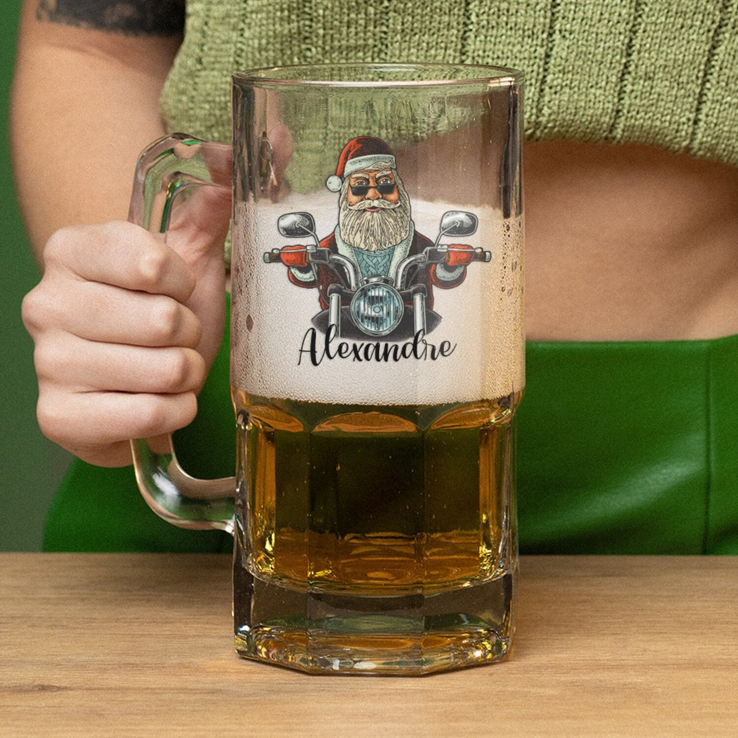 Caneca para Cerveja e/ou Abre-garrafas "Pai Natal Motard"