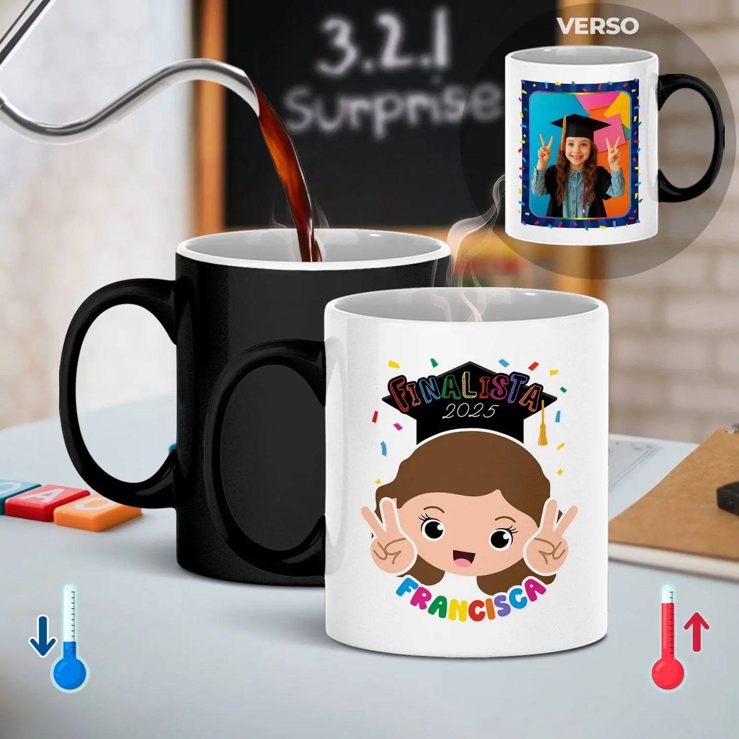 caneca mágica finalista personalizada com fotografia, nome e ano