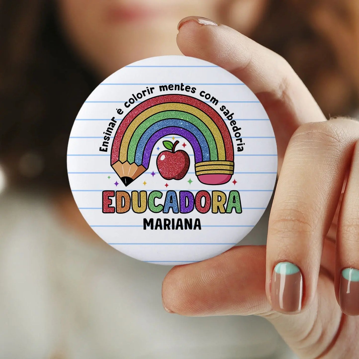 crachá educadora personalizado com nome e frase