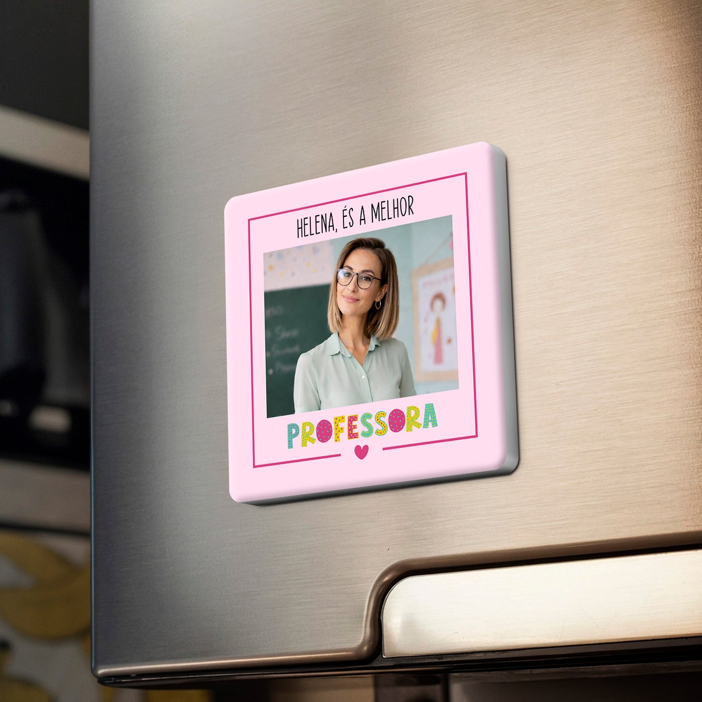 íman professora personalizado com nome e fotografia