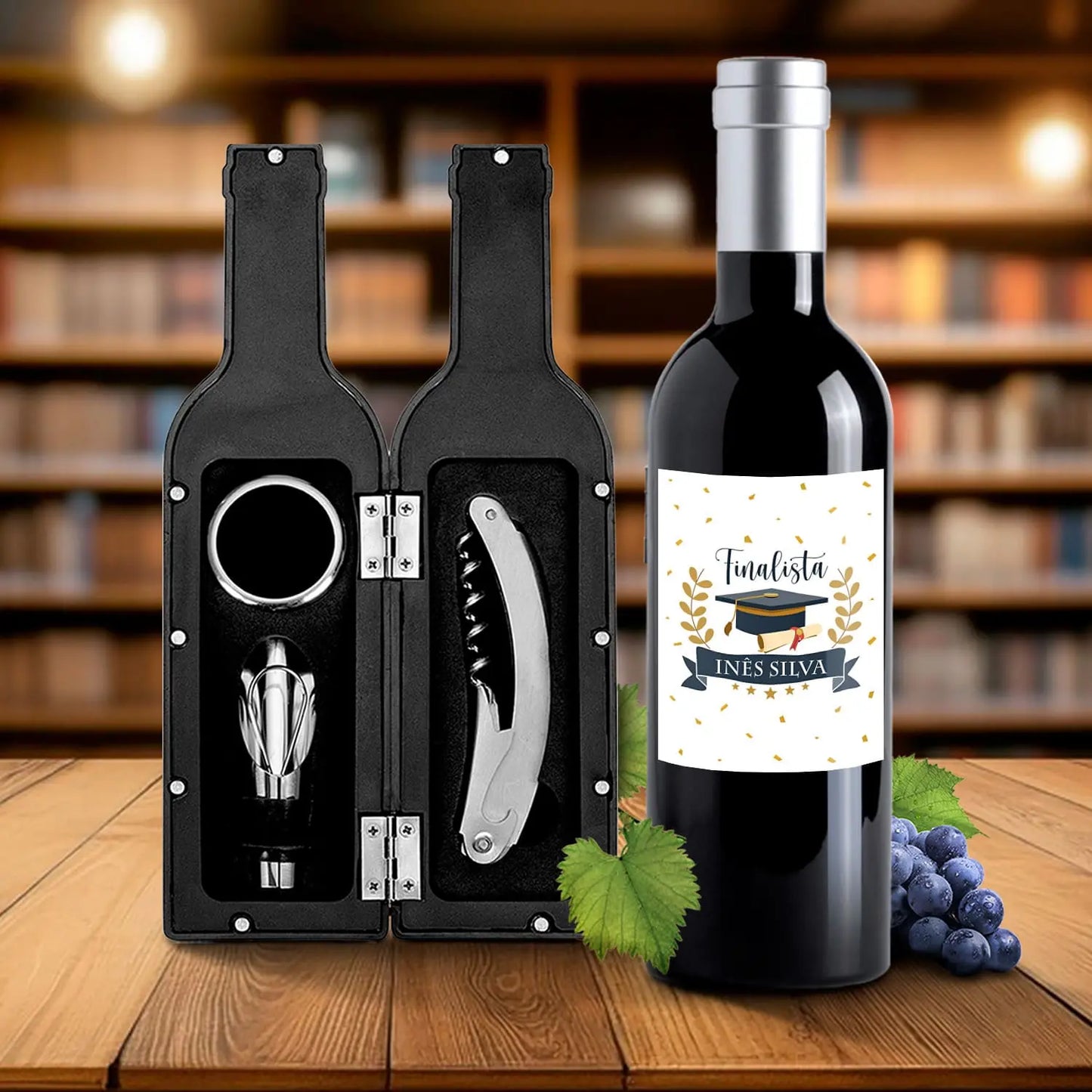 kit de vinho personalizado para finalista com nome