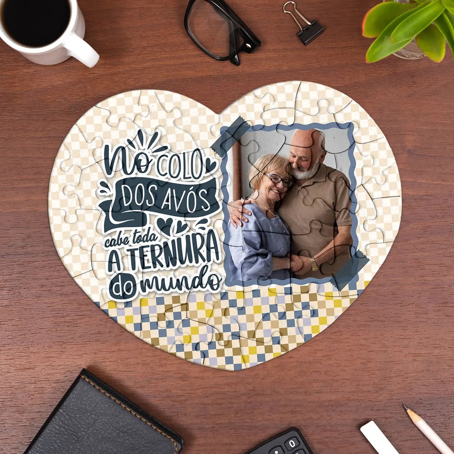 puzzle coração personalizado para avós com fotografia