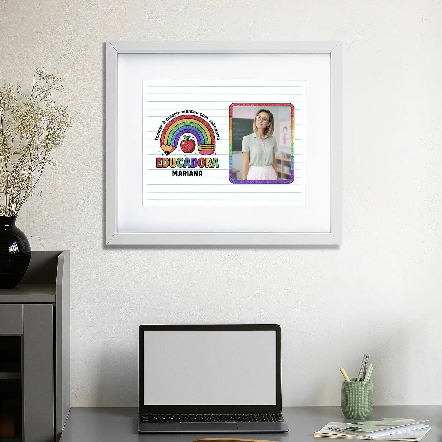 quadro educadora personalizado com nome, frase e fotografia
