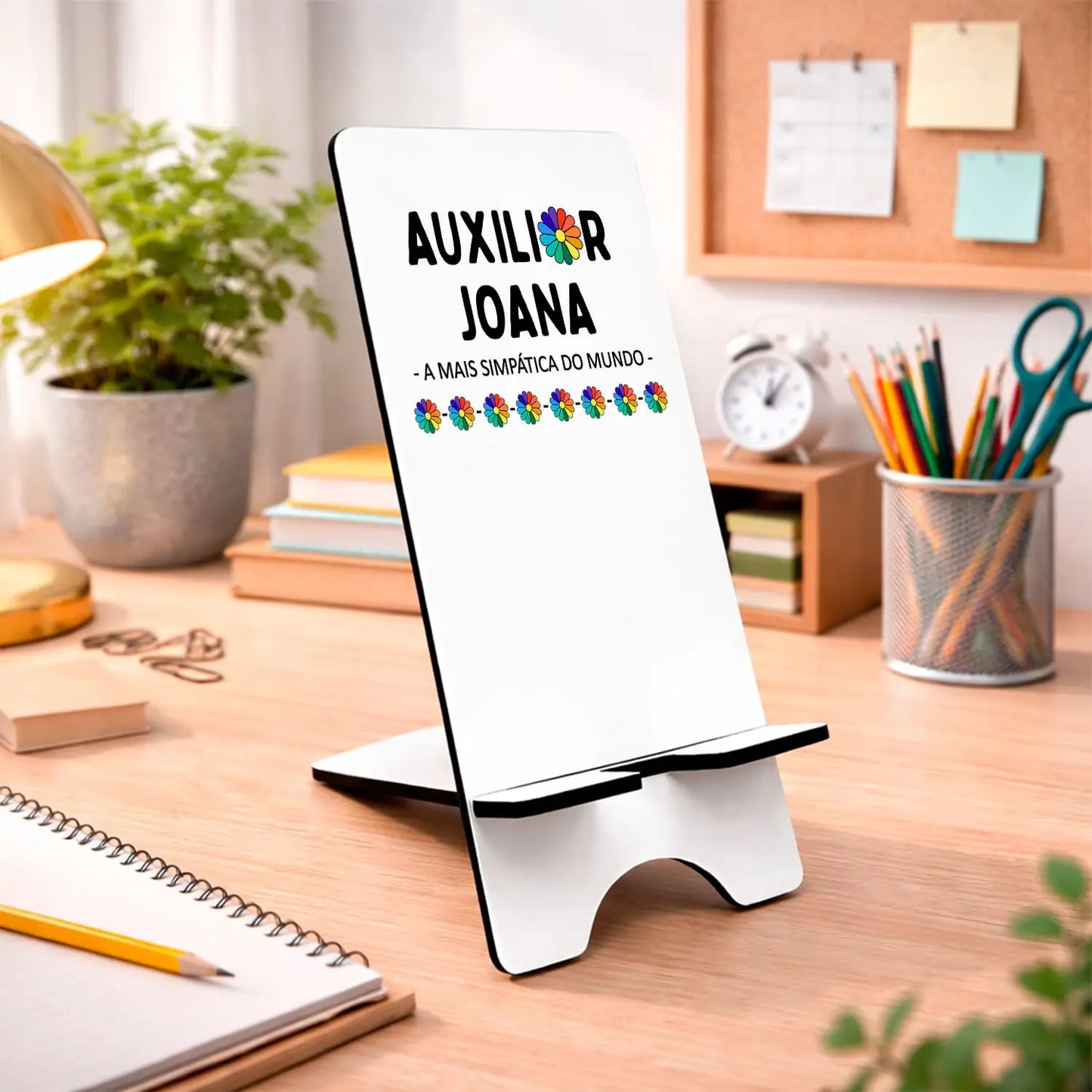 suporte de telemóvel auxiliar personalizado com nome e frase