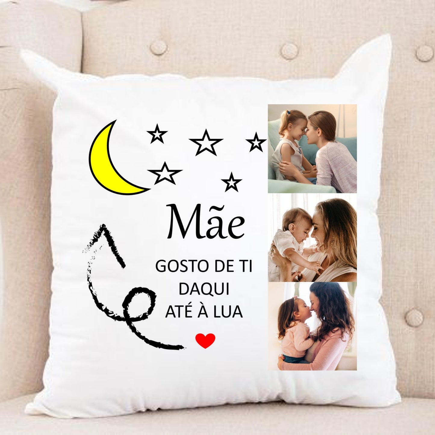 Almofada "Mãe gosto de ti daqui até à lua"