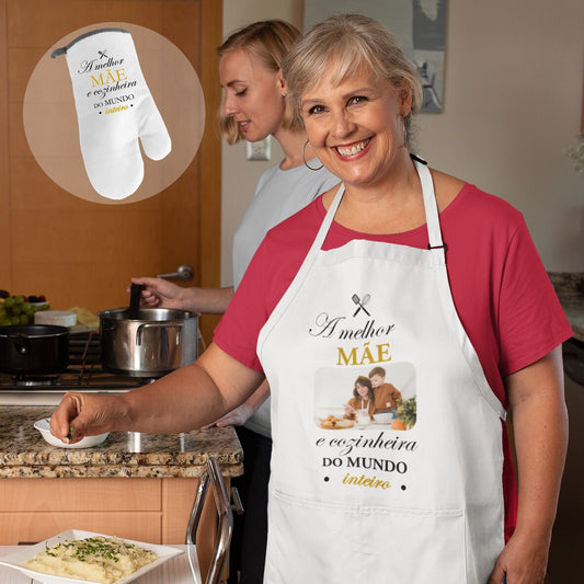 Avental e/ou Luva "A melhor mãe e cozinheira do mundo inteiro"