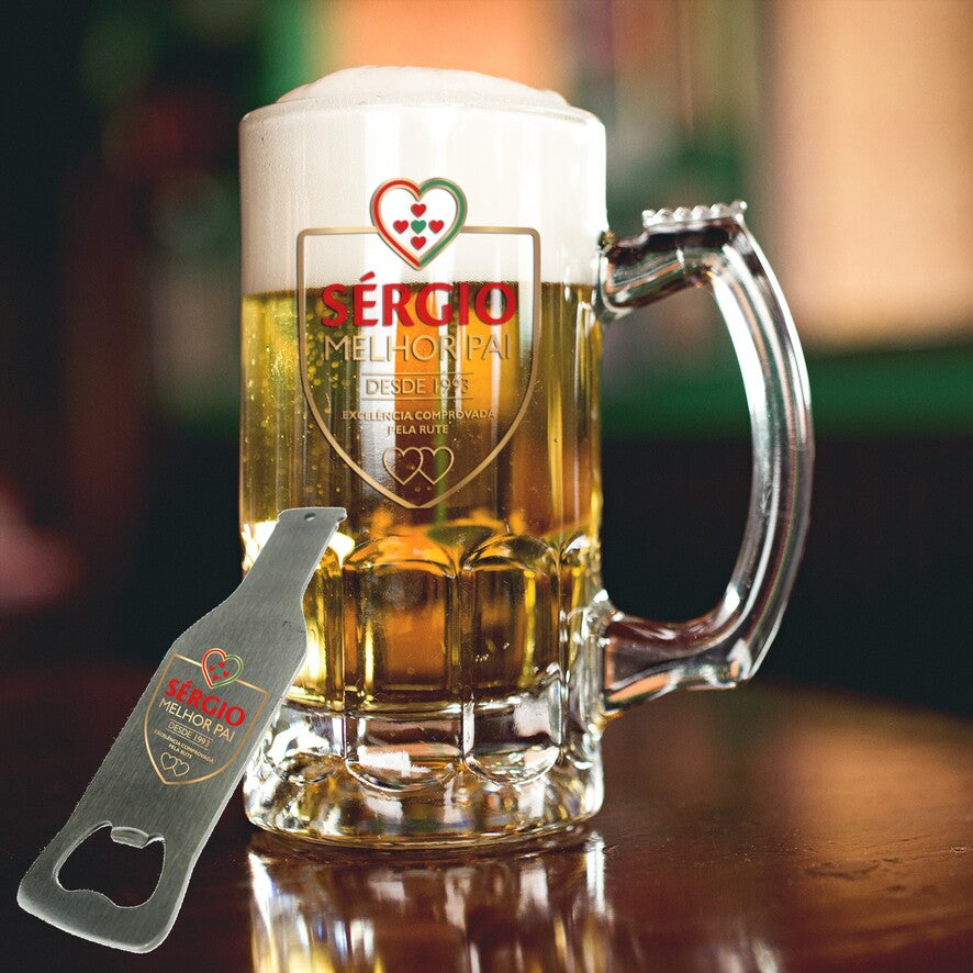 Caneca para Cerveja e/ou Abre-garrafas "Pai - excelência comprovada"