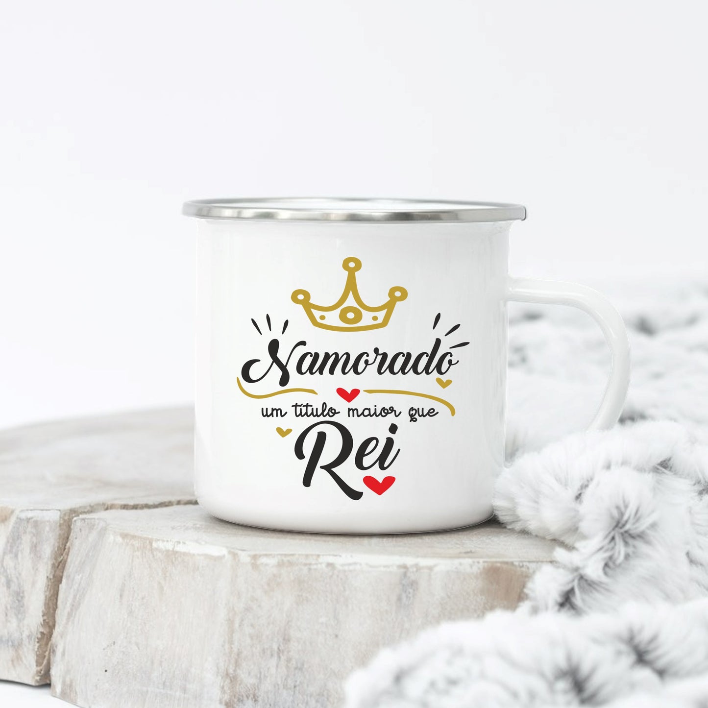 Caneca de Esmalte "Namorado(a) um título maior que Rei (Rainha)"
