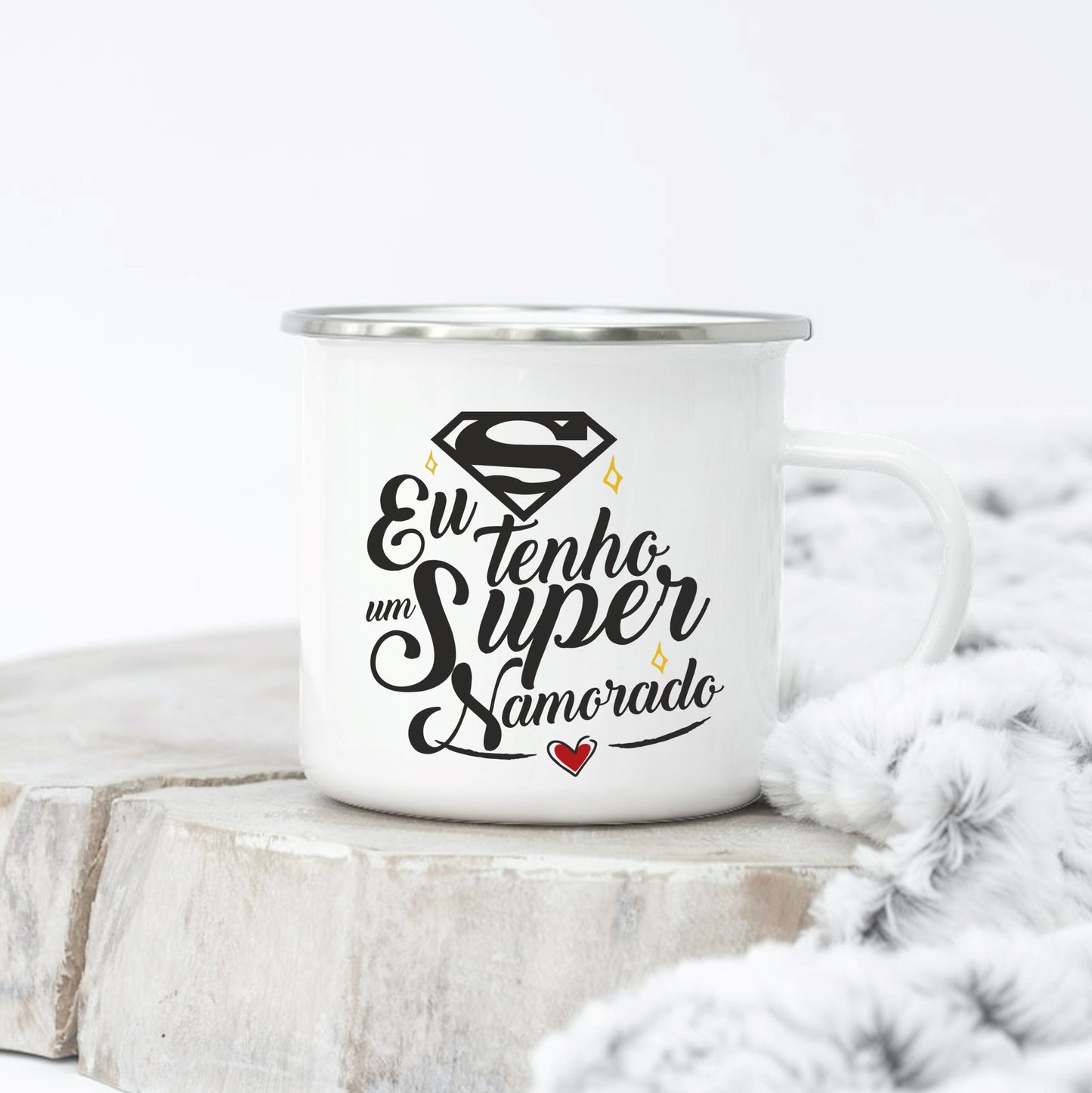 Caneca de Esmalte "Eu tenho um(a) super Namorado(a)"