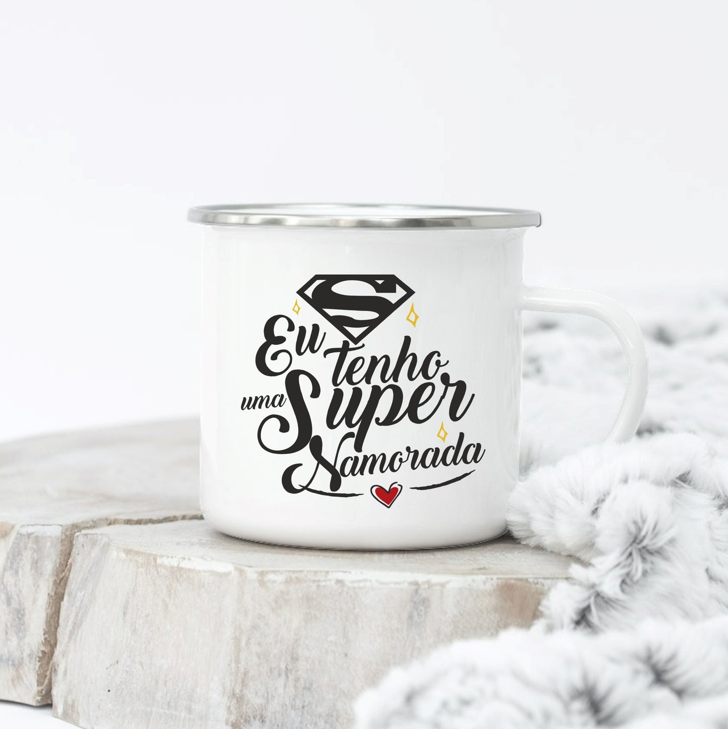 Caneca de Esmalte "Eu tenho um(a) super Namorado(a)"