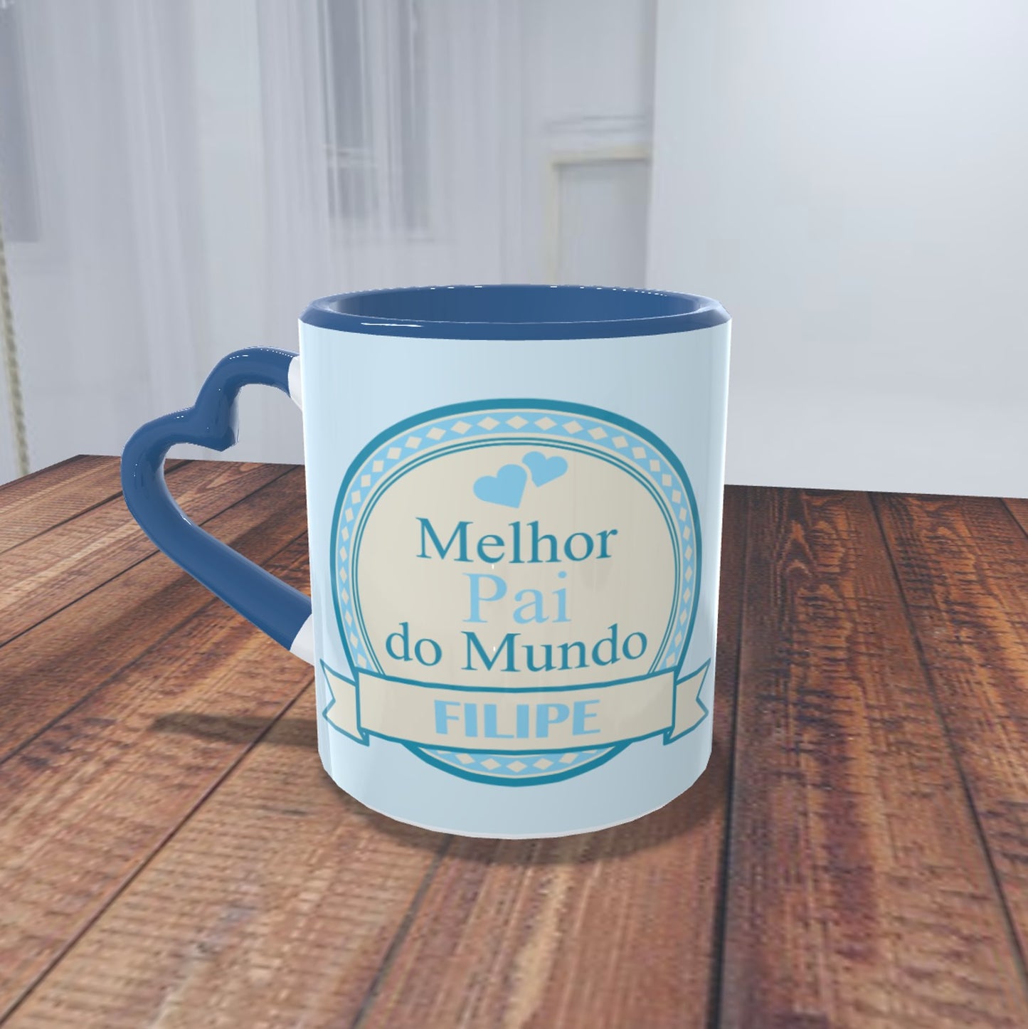 Caneca pega coração azul "Melhor Pai"