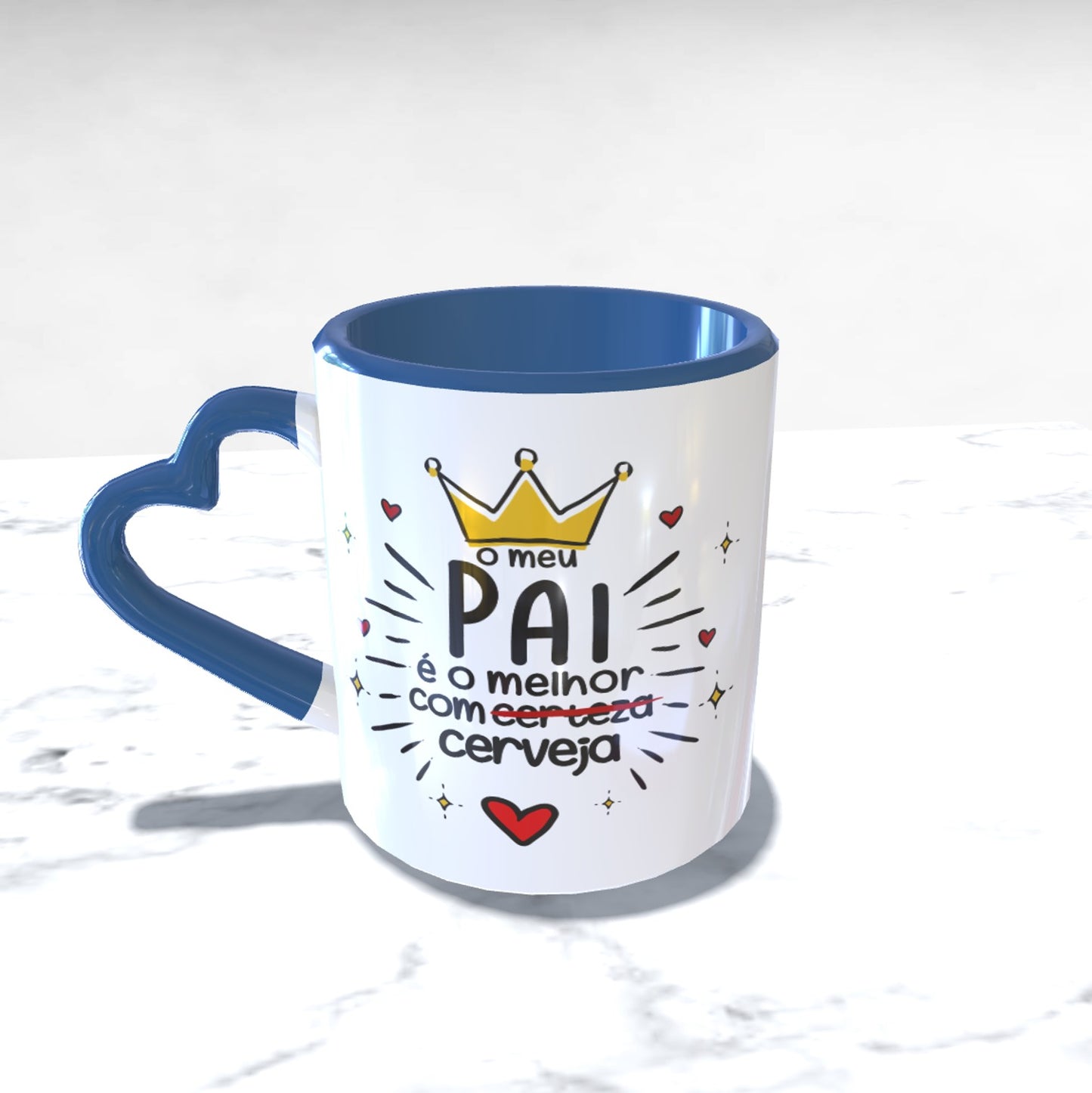 Caneca pega coração azul "O meu pai é o melhor com certeza"