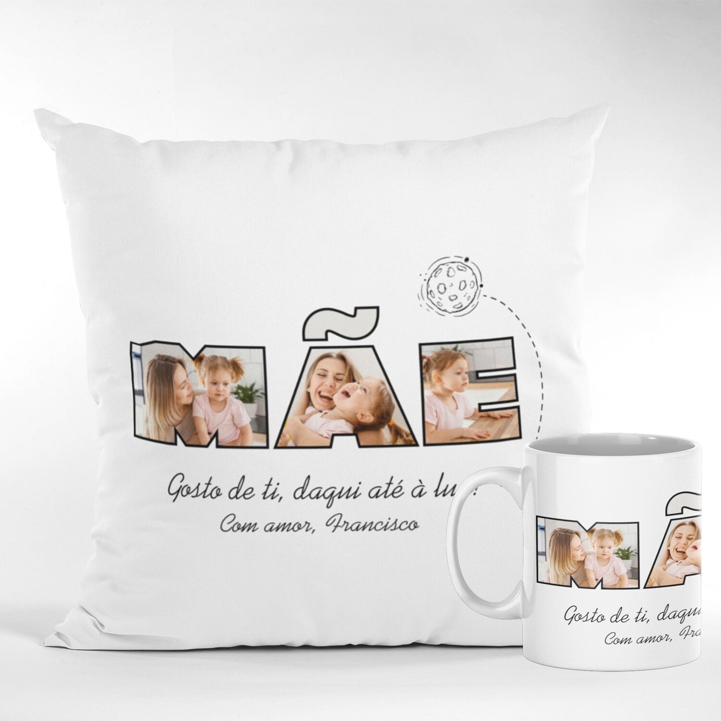 Almofada e/ou Caneca "Gosto de ti daqui até à lua"