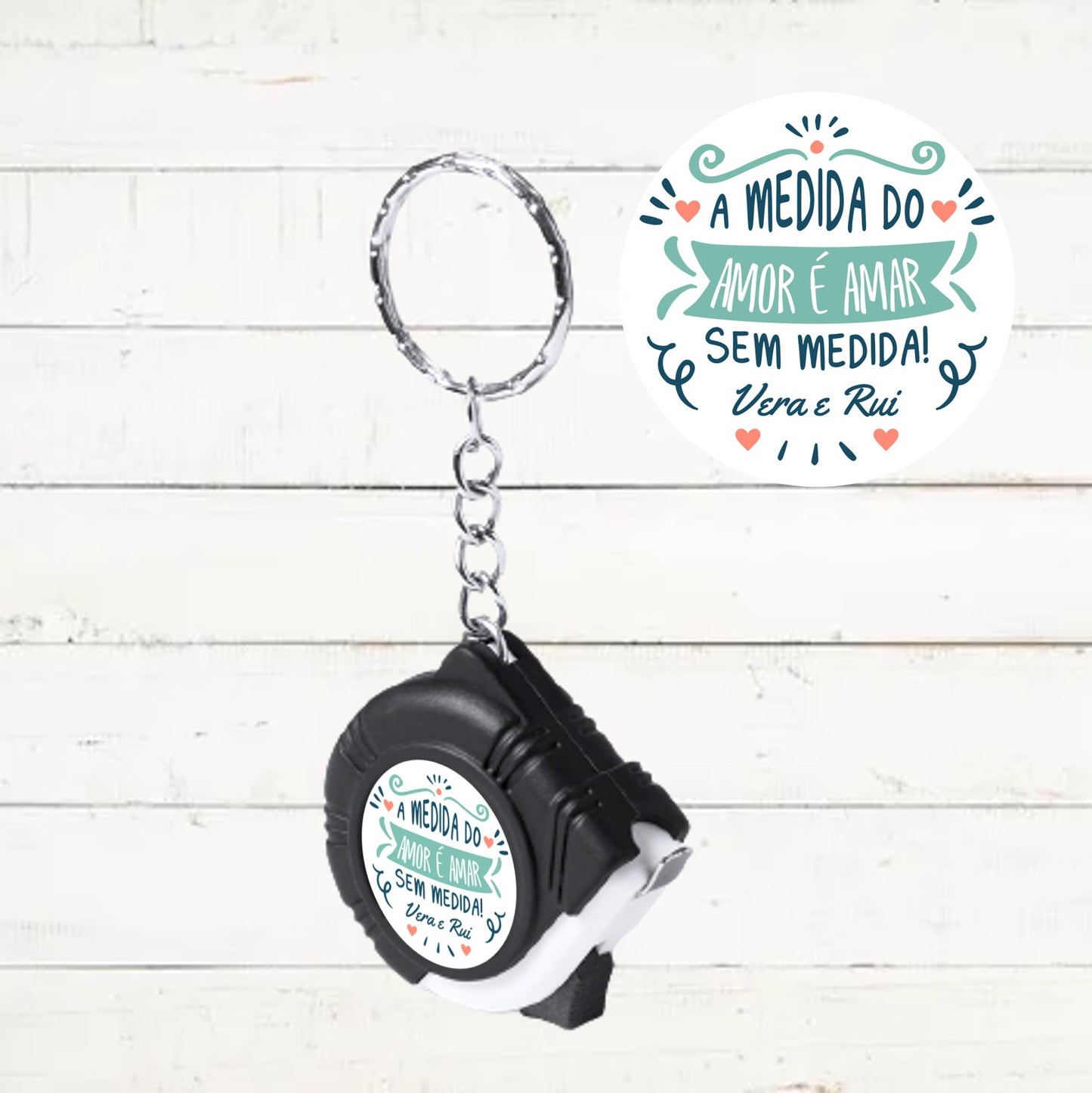 Porta-chaves fita métrica "A medida do amor é amar sem medida"