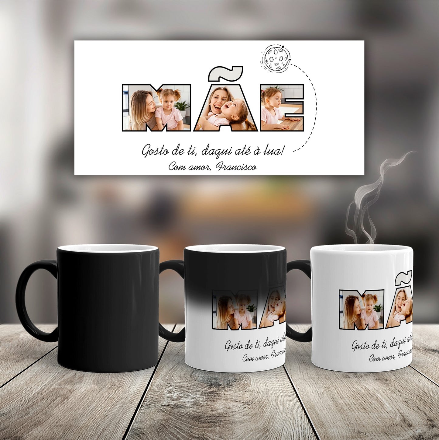 Caneca Mágica "Gosto de ti daqui até à lua"
