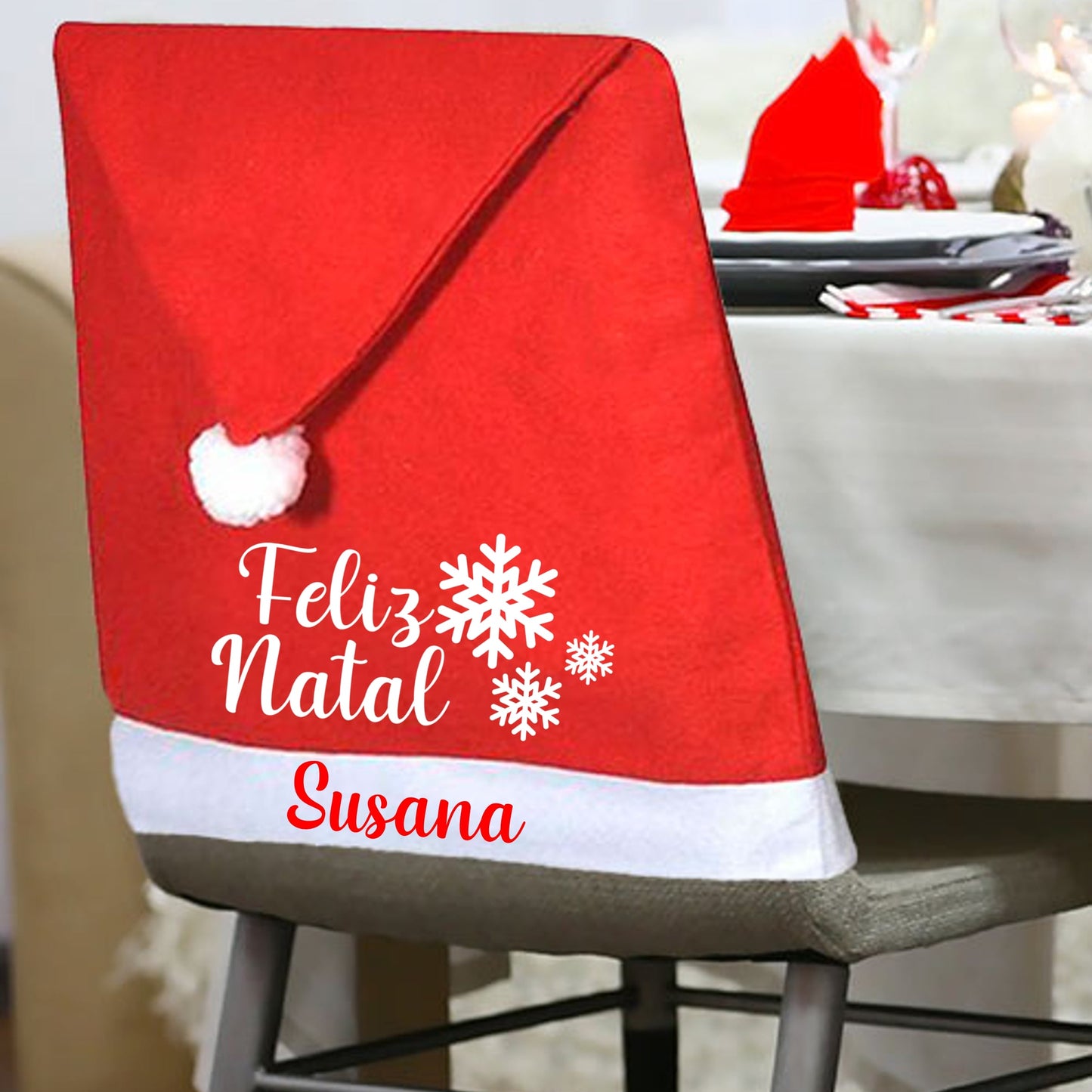 Capa de cadeira "Feliz Natal (neve)"