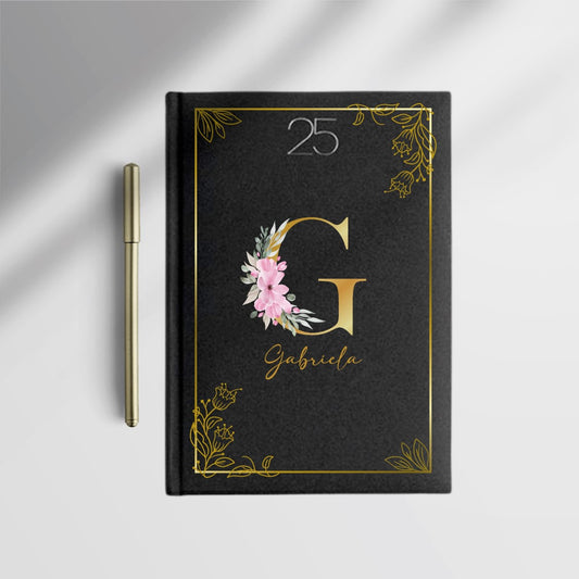 Agenda Diária 2025 Essencial "Inicial Floral Gold"