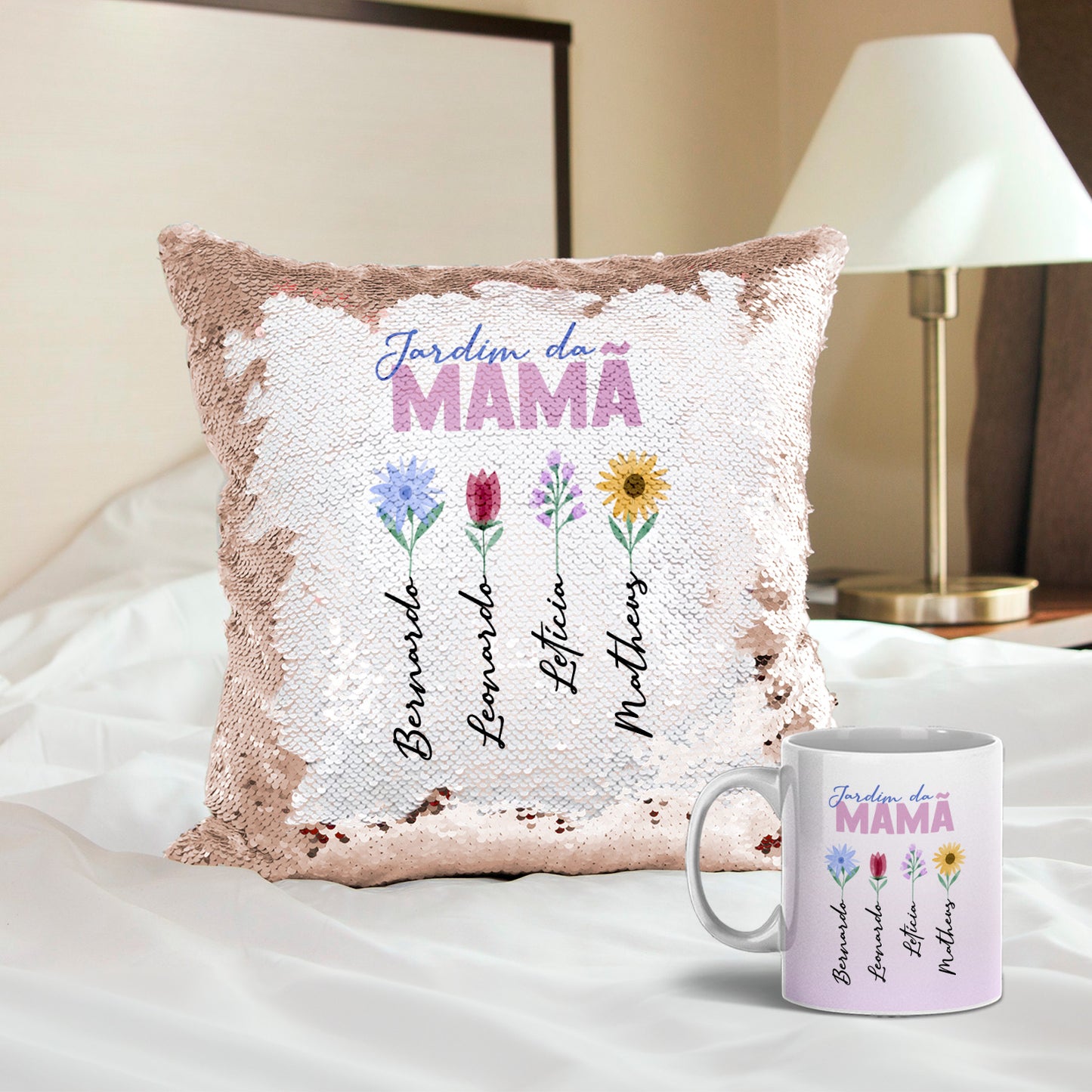 Almofada Lantejoulas e/ou Caneca "Jardim"