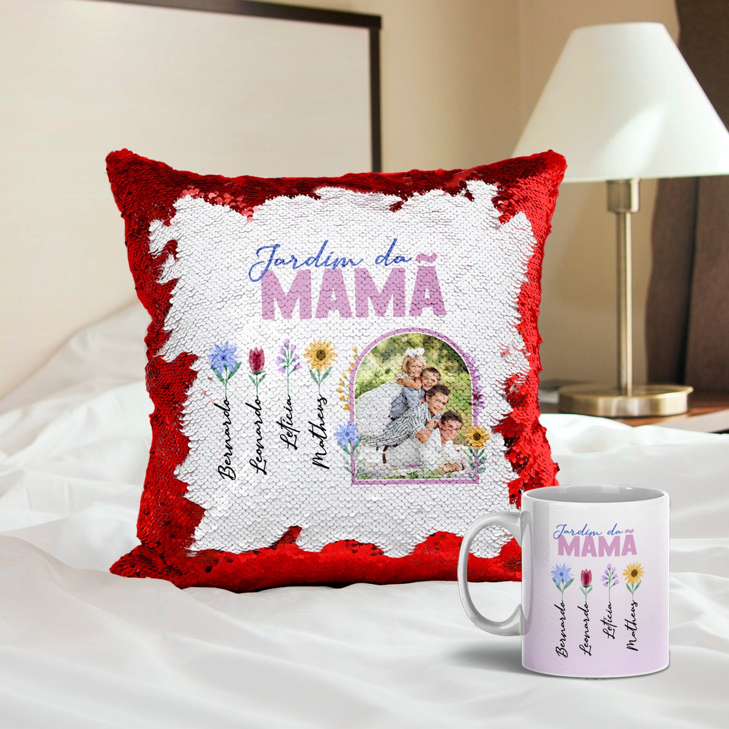Almofada Lantejoulas e/ou Caneca "Jardim"