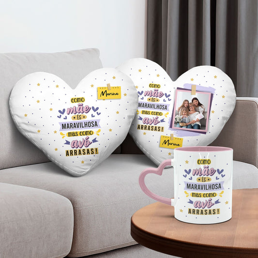 Almofada coração e/ou Caneca pega coração "Como Avô-Avó Arrasas"