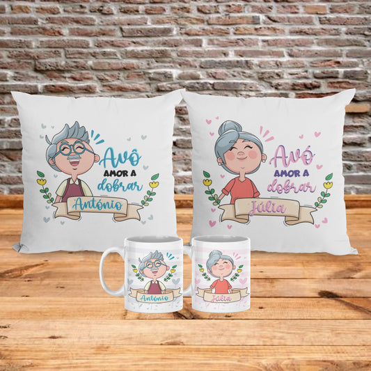 Almofada e/ou Caneca "Avó / Avô - Amor a dobrar"