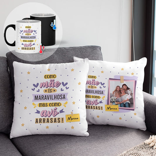 Almofada e/ou Caneca Mágica "Como Avô-Avó Arrasas"